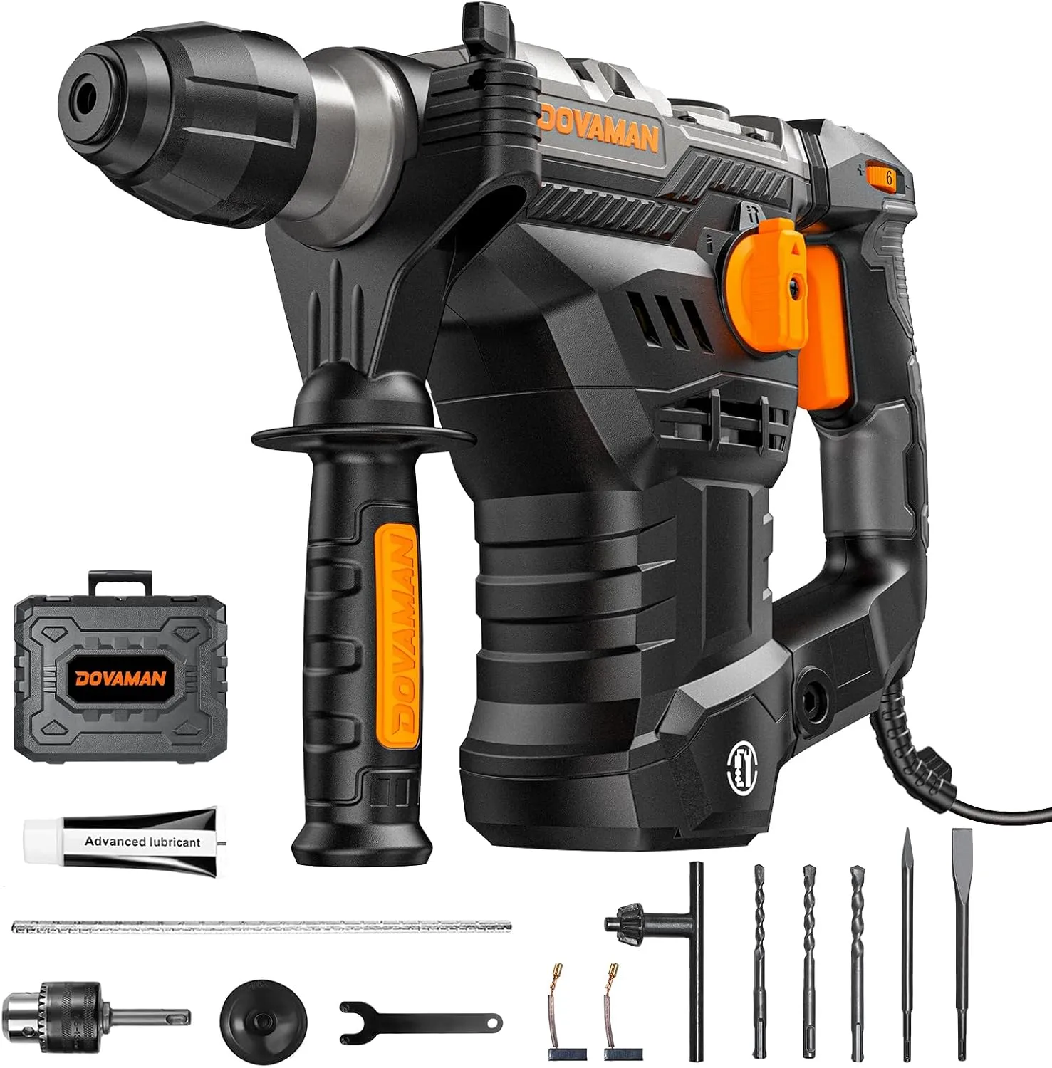 RH15A 1-9/16'' SDS-Plus Rotary Hammer Drill, Safety Clutch and Vibration Control, 12.5 Amp Variable Speed, 4 Functions Heavy Duty Corded Demolition Hammer for Concrete, Drill Bits and Chisels Included