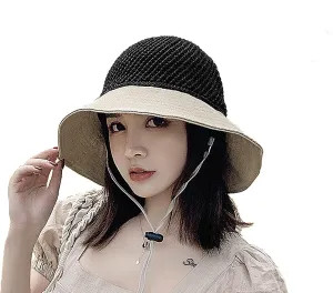 Roll Up Women's Girl's Floppy Summer Sun Beach Hat Foldable Wide Brim with Ribbon Fisherman Bucket Hat