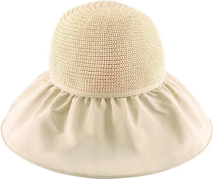 Roll Up Women's Girl's Floppy Summer Sun Beach Hat Foldable Wide Brim with Ribbon Fisherman Bucket Hat