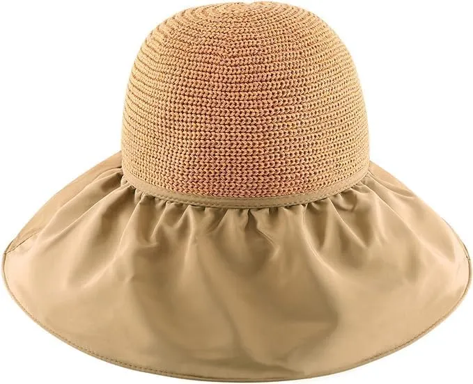 Roll Up Women's Girl's Floppy Summer Sun Beach Hat Foldable Wide Brim with Ribbon Fisherman Bucket Hat