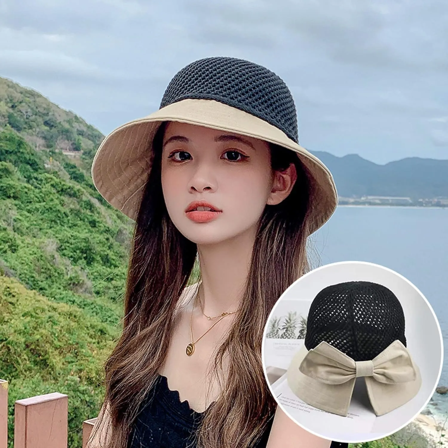 Roll Up Women's Girl's Floppy Summer Sun Beach Hat Foldable Wide Brim with Ribbon Fisherman Bucket Hat