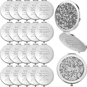 Roowest 20 Pcs Inspirational Compact Mirror Sometimes You Forget You're Awesome Appreciation Gifts for Women Employee Coworker Friends Birthday Party Favors Magnifying Pocket Mirror (White)