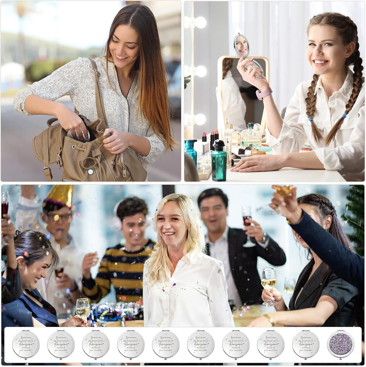 Roowest 30 Pcs Inspirational Compact Mirror Sometimes You Forget You're Awesome Appreciation Gifts for Women Employee Coworker Friends Birthday Party Favors Magnifying Pocket Mirror (Light Purple)