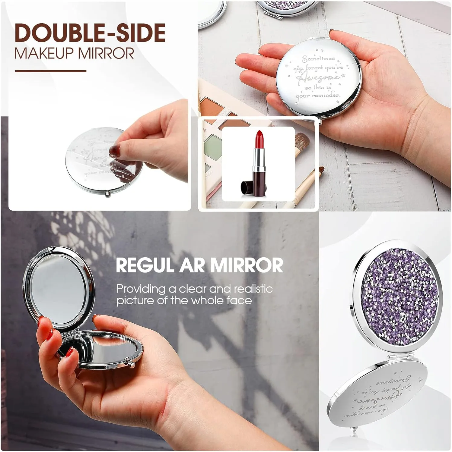 Roowest 30 Pcs Inspirational Compact Mirror Sometimes You Forget You're Awesome Appreciation Gifts for Women Employee Coworker Friends Birthday Party Favors Magnifying Pocket Mirror (Light Purple)