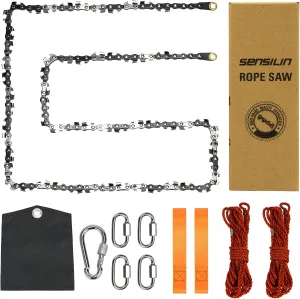 Rope Saw Tree Saw High Limb, 48 Inch High Reach Tree Limb Hand Rope Chain Saw with 46 Feet Ropes, 62 Sharp Teeth Blades on Both Sides Folding Pocket Chainsaw