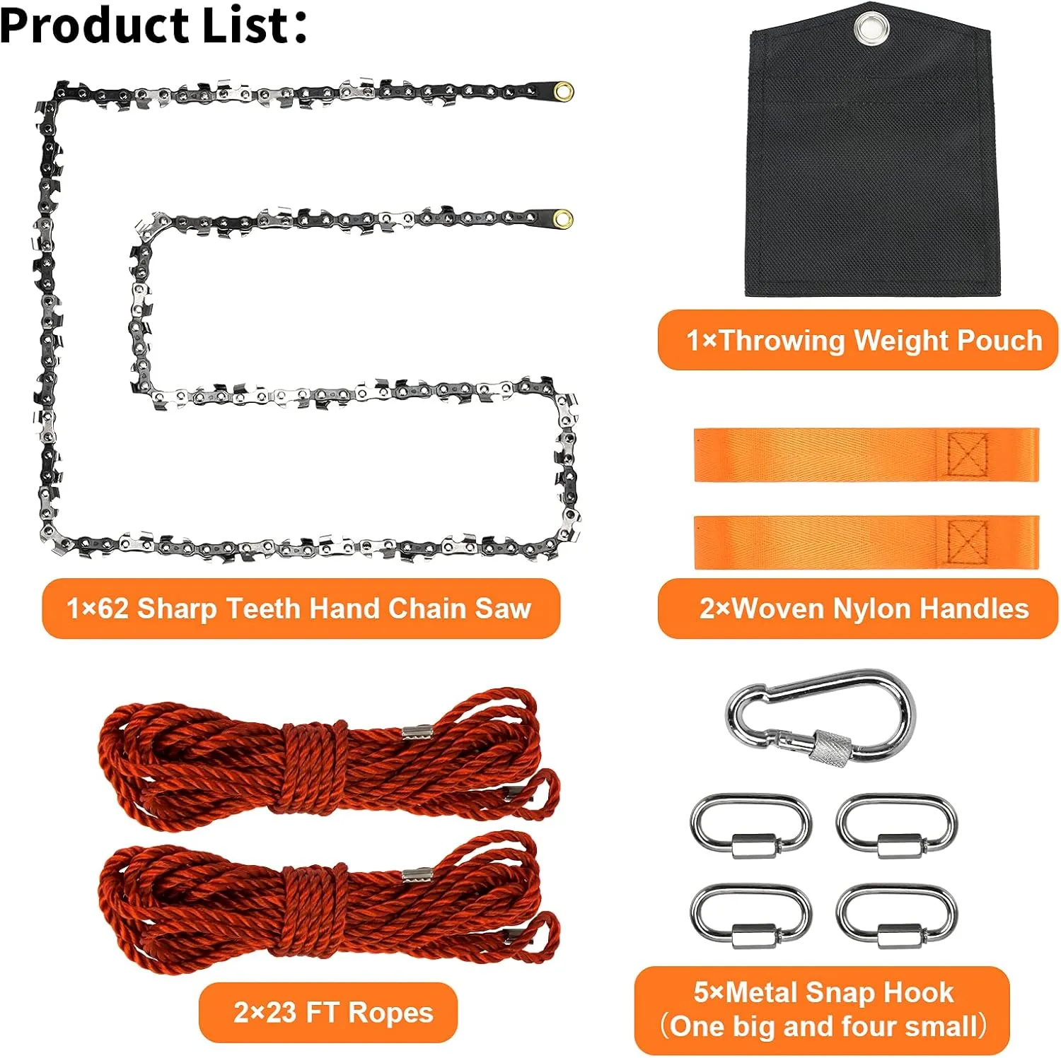 Rope Saw Tree Saw High Limb, 48 Inch High Reach Tree Limb Hand Rope Chain Saw with 46 Feet Ropes, 62 Sharp Teeth Blades on Both Sides Folding Pocket Chainsaw