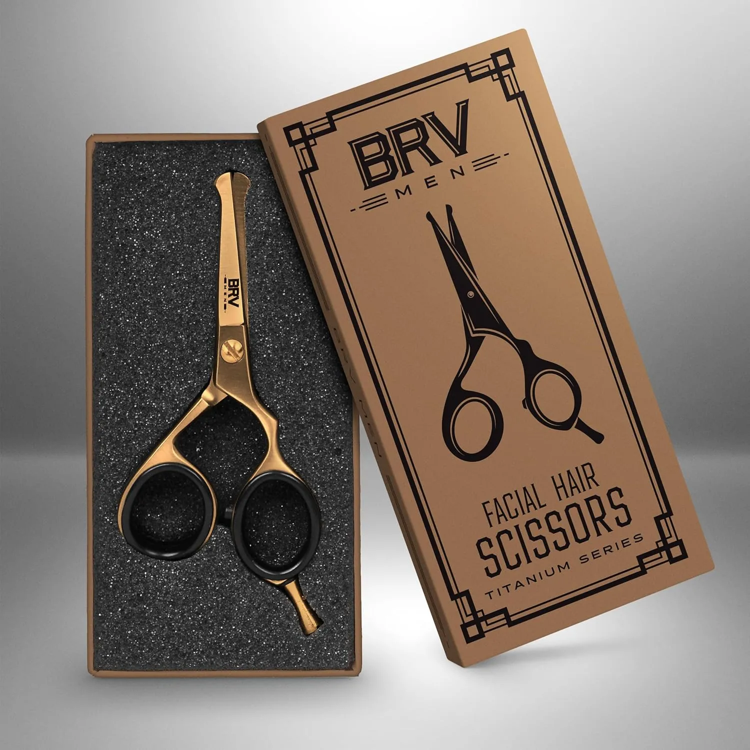 Rounded-Tip Small Trim Scissors for Men 4.2" | Titanium Series | Nose Hair Scissors for Men | Professional Grooming for Beard, Mustache & Ear Hair - RIGHT HANDED (Titanium Bronze)