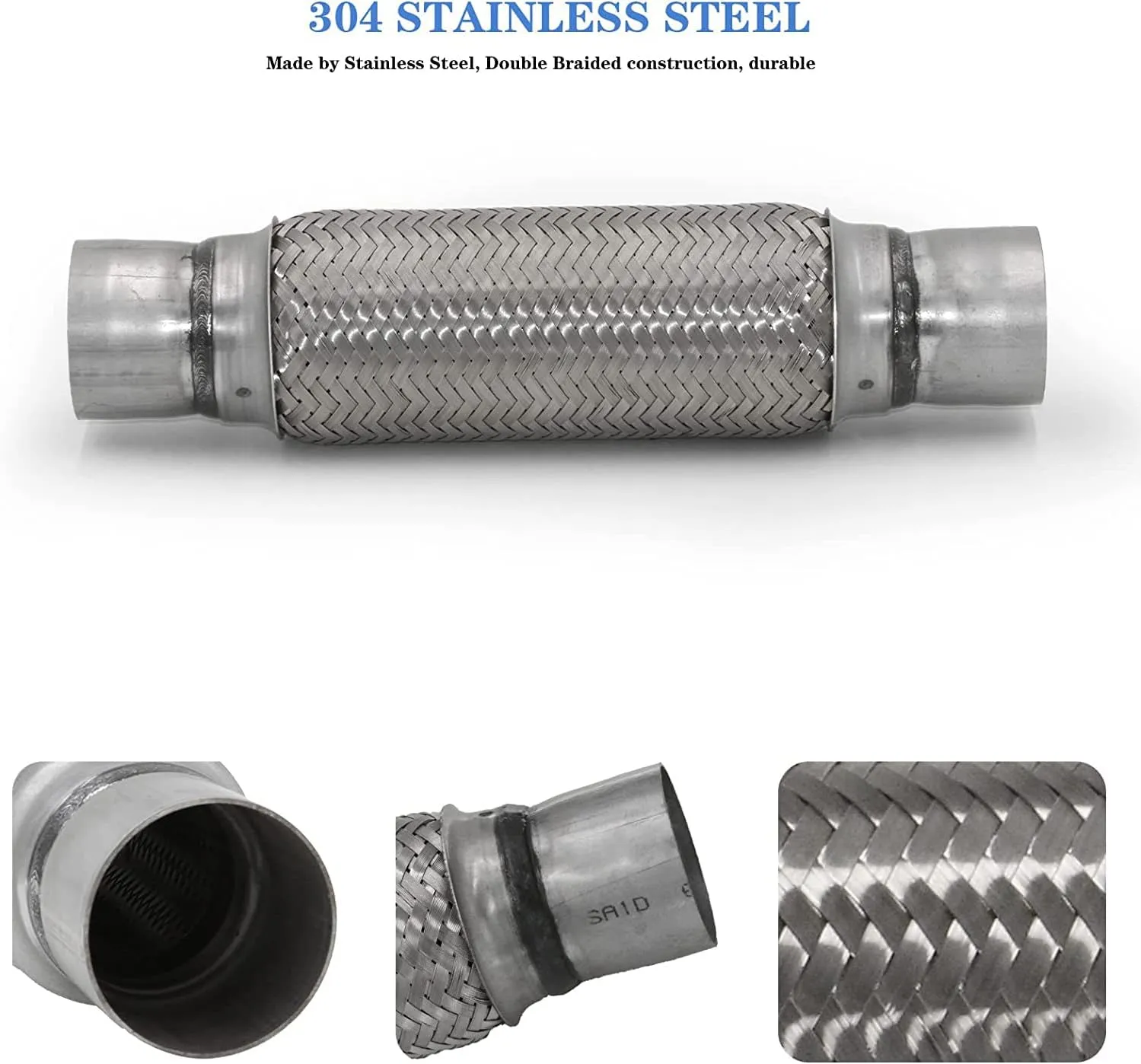 RP Remarkable Power, RK7547 Exhaust Flex Pipe 2.5" x 10" Heavy Duty Stainless Steel 14" OL, 2 Pack