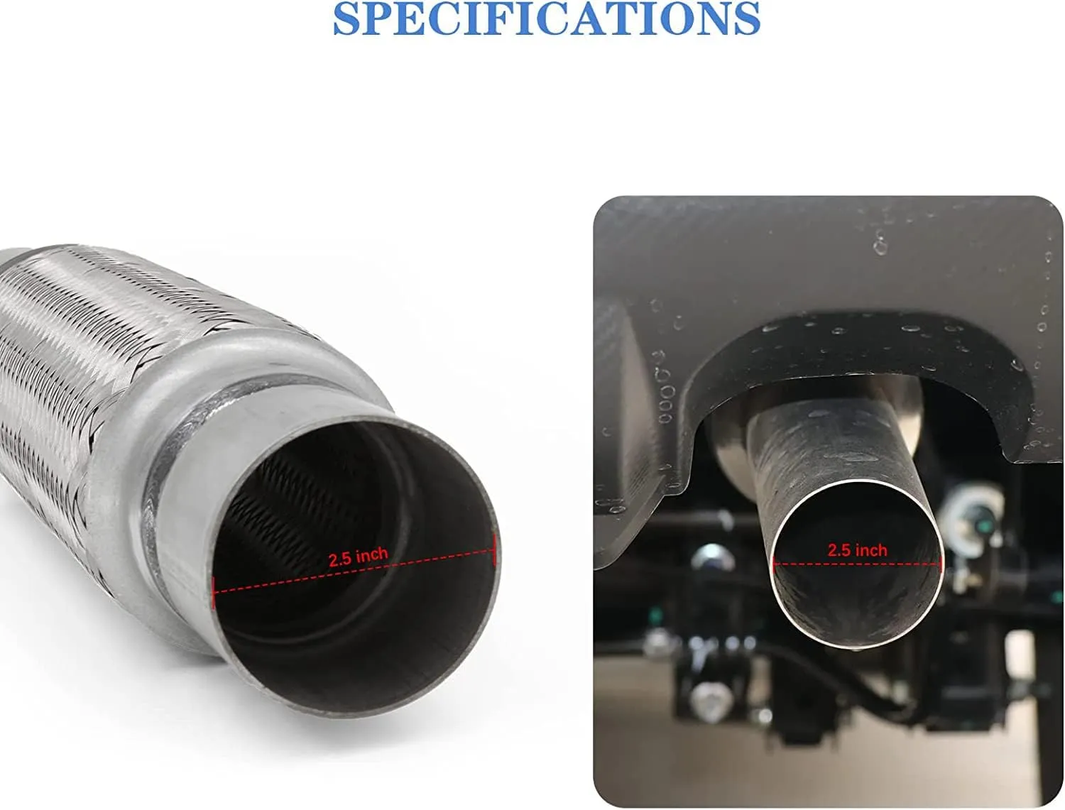 RP Remarkable Power, RK7547 Exhaust Flex Pipe 2.5" x 10" Heavy Duty Stainless Steel 14" OL, 2 Pack