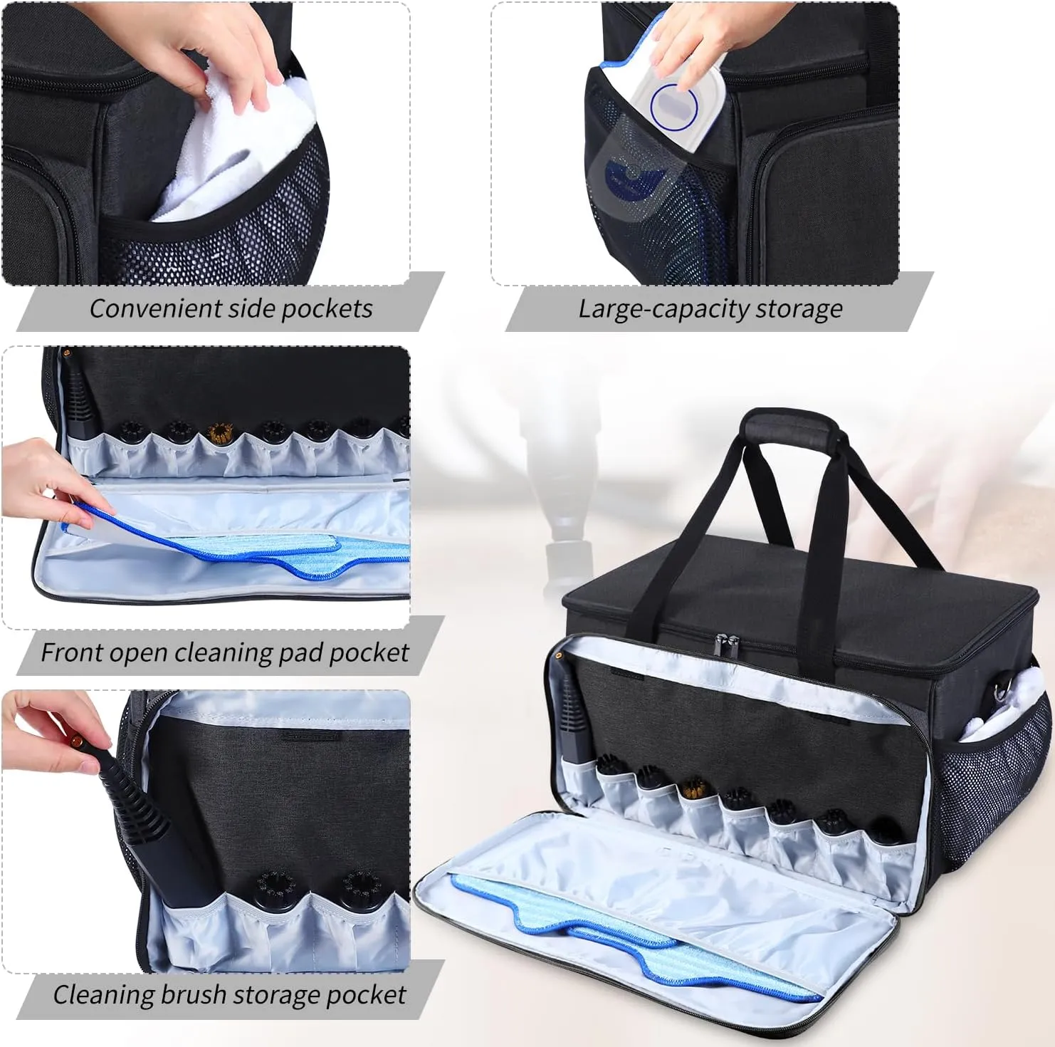 Rsobl Carry Bag Compatible with Dupray,Portable Steam Clean for Floors,Adjustable Compartments Storage Bag for Dupray Neat Steam Cleaner,Handheld Steam Organizer Bag for Accessories, Bag Only (black)