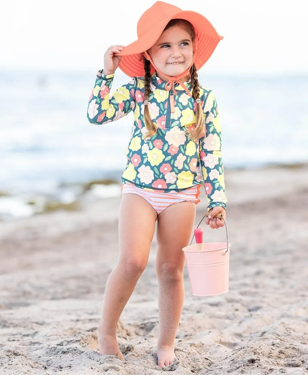RuffleButts® Baby/Toddler Girls UPF 50  Sun Protective Wide Brim Swimwear Sun Hat