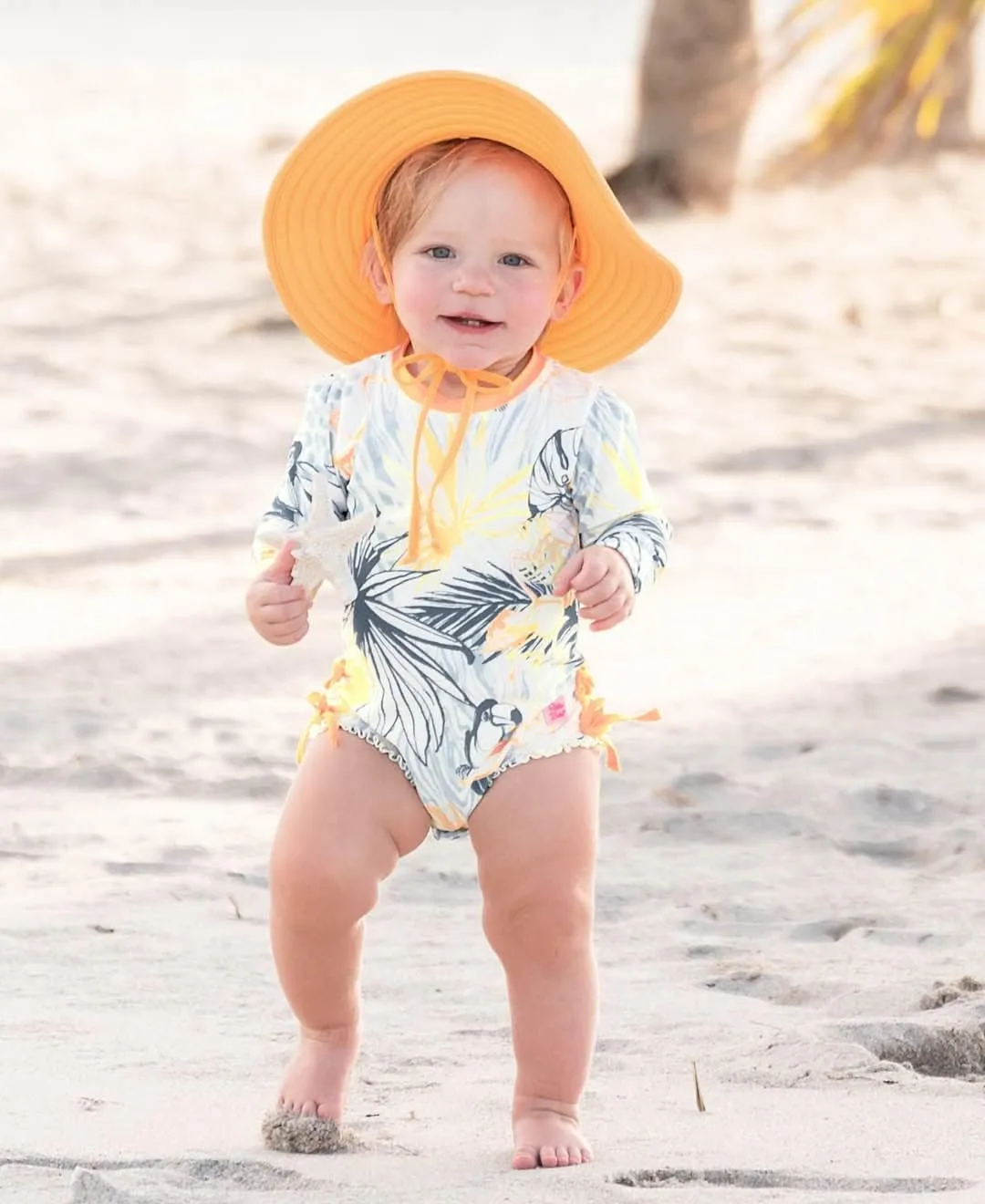 RuffleButts® Baby/Toddler Girls UPF 50  Sun Protective Wide Brim Swimwear Sun Hat