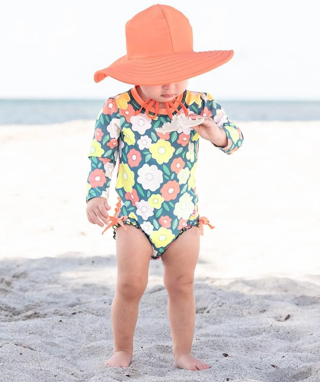 RuffleButts® Baby/Toddler Girls UPF 50  Sun Protective Wide Brim Swimwear Sun Hat