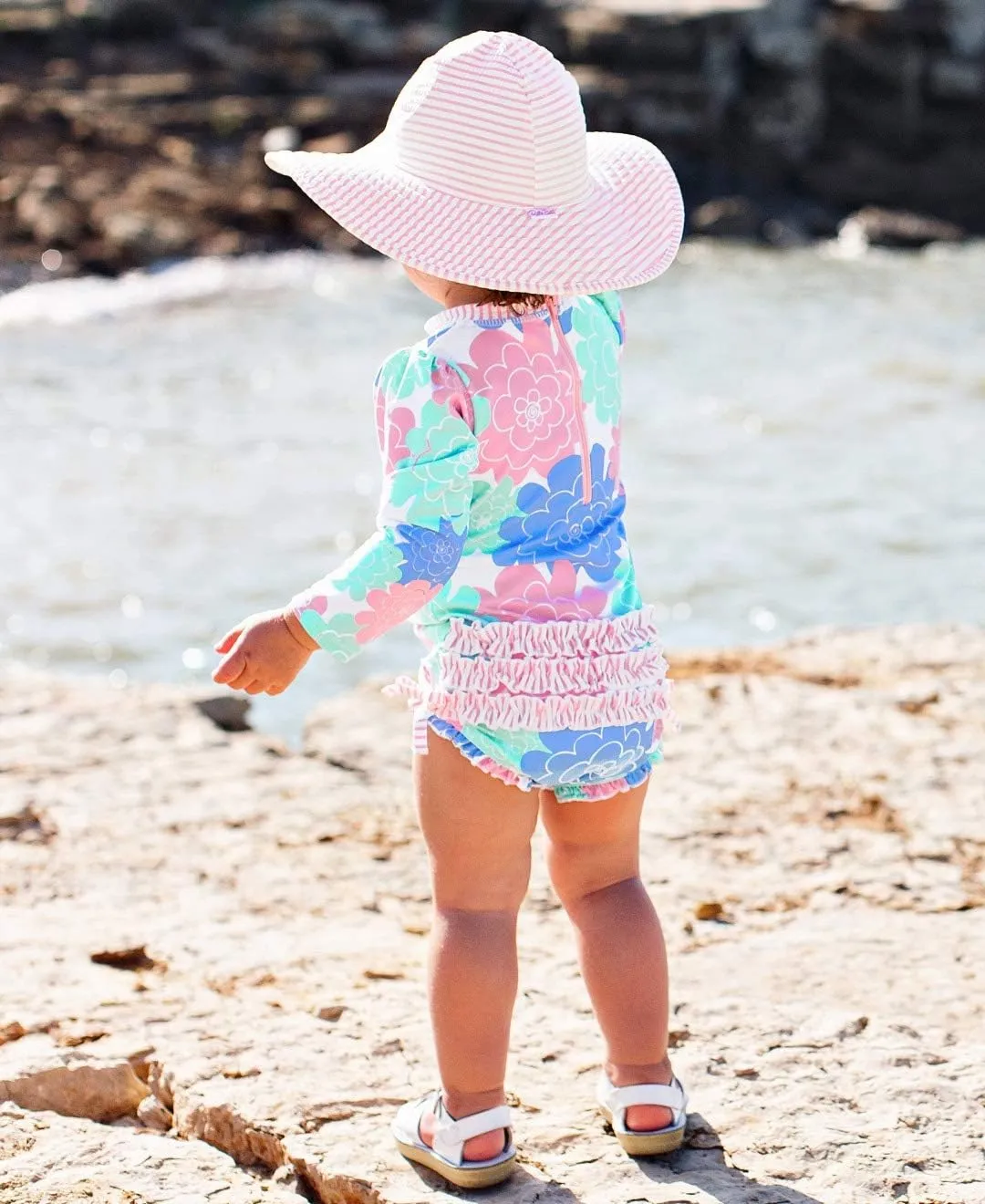 RuffleButts® Baby/Toddler Girls UPF 50  Sun Protective Wide Brim Swimwear Sun Hat