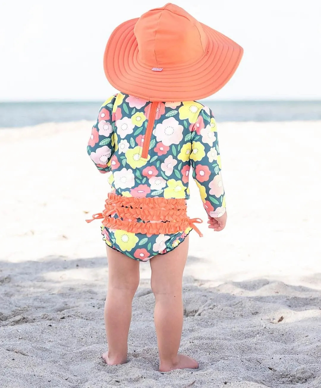 RuffleButts® Baby/Toddler Girls UPF 50  Sun Protective Wide Brim Swimwear Sun Hat