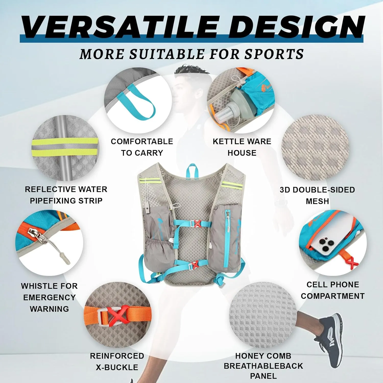 Running Hydration Vest Backpack, Lightweight Water Backpack with 2*2L Leakproof Hydration Bladder 2*Wrist Brace 1*Head Band, Hydration Backpack Running Vest for Hiking Biking Running for Women Men