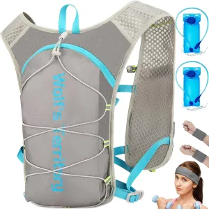 Running Hydration Vest Backpack, Lightweight Water Backpack with 2*2L Leakproof Hydration Bladder 2*Wrist Brace 1*Head Band, Hydration Backpack Running Vest for Hiking Biking Running for Women Men