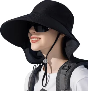 Ruqizhi Sun Hats for Women with Neck Flap Ponytail Hole Women Sun Hats Rollable UV Protection Fishing Hats Wide Brim UPF 50 