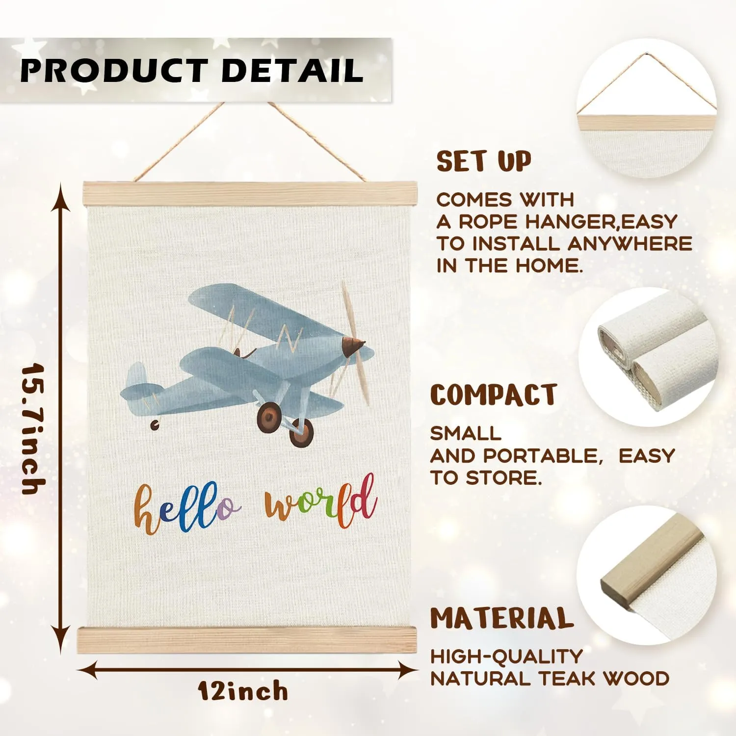 RYYCDOI Hot Air Balloon Airplane Nursery Decor, Baby Boy Nursery Wall Decor, Airplane Hot Air Balloon Decor for Boys Room Nursery Toddler Playroom Hanging Sign, 12x16 Inch Set of 2