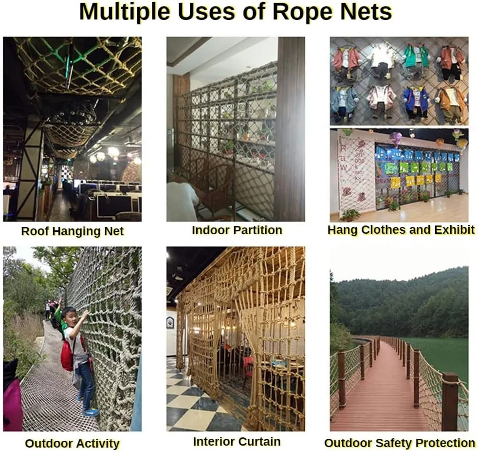 Safety Net Hemp Rope Net for Kid,Pets Climbing Net Cargo Rope Ladder Truck Trailer Heavy Duty Netting Balcony Stair Playground Protection Net Plant Support Jute Netting(4Mx6M(13.1FTx19.7FT))
