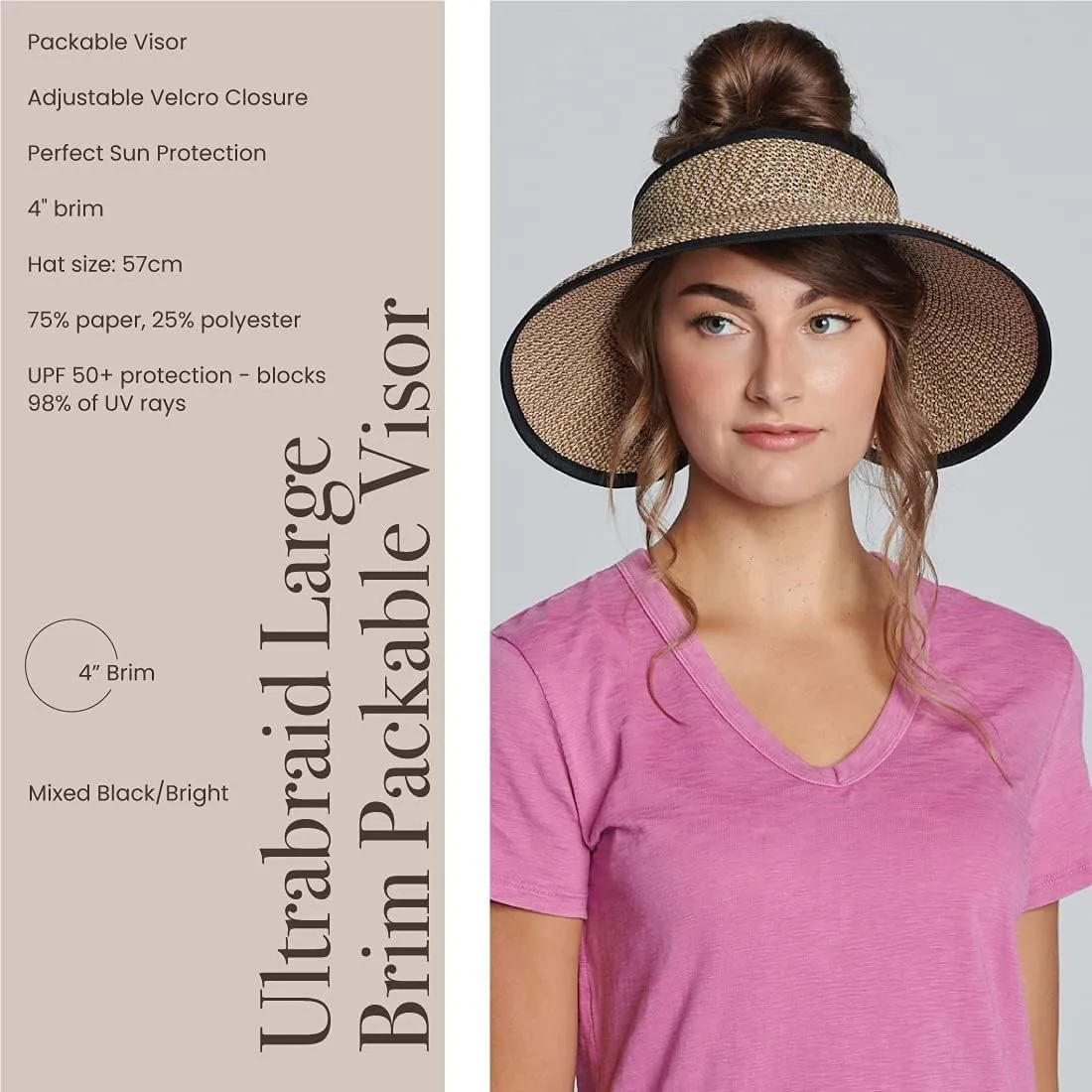 San Diego Hat Co. Women's One Size Ultrabraid Visor with Ribbon Binding, and Sweatband