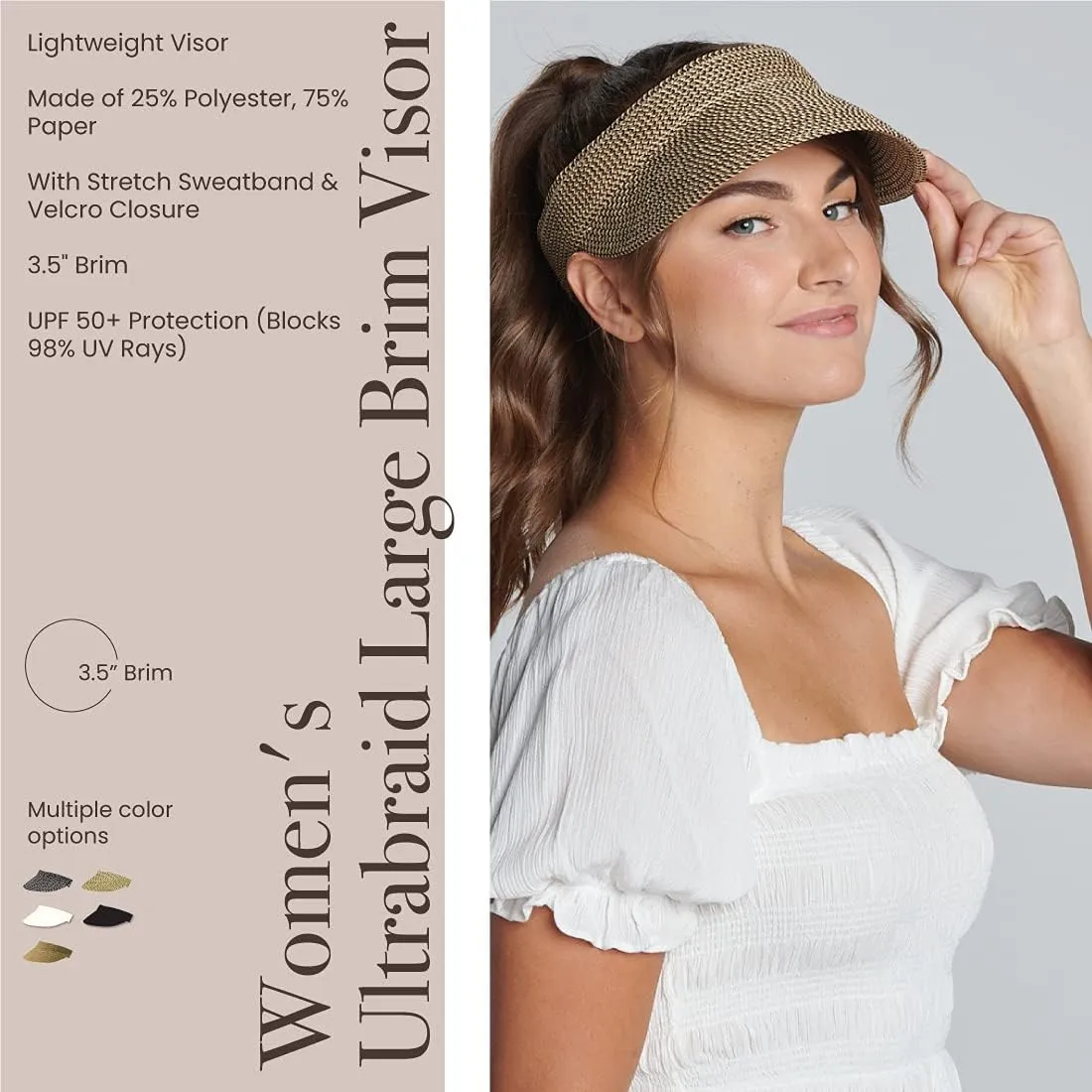 San Diego Hat Company Women's Mixed Braid Brim Visor with Velcro, Sun Hats for Women