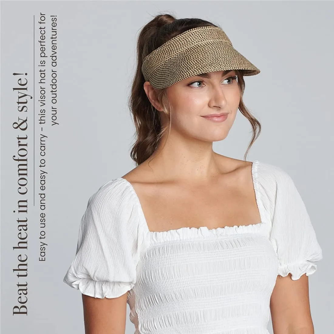 San Diego Hat Company Women's Mixed Braid Brim Visor with Velcro, Sun Hats for Women