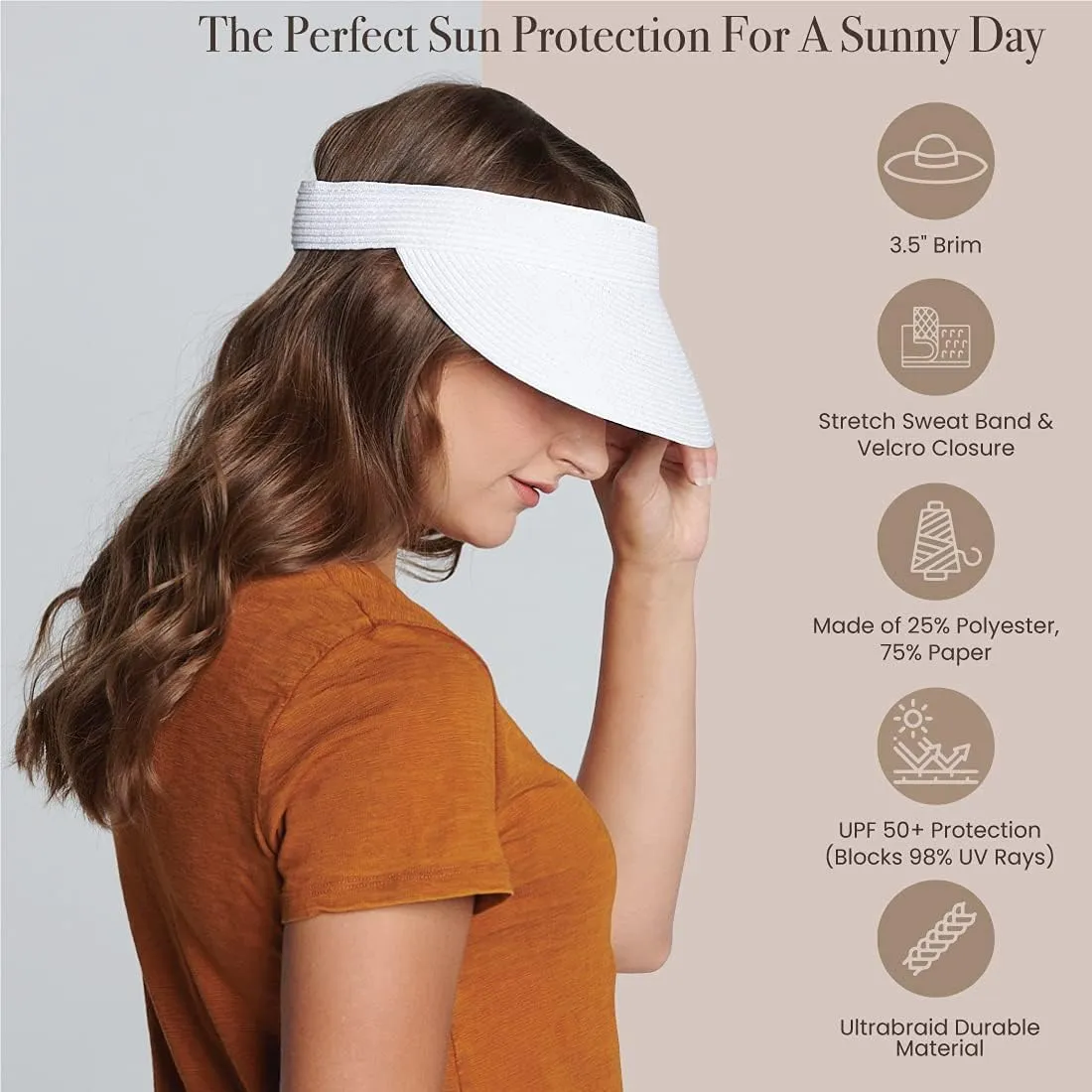 San Diego Hat Company Women's Mixed Braid Brim Visor with Velcro, Sun Hats for Women
