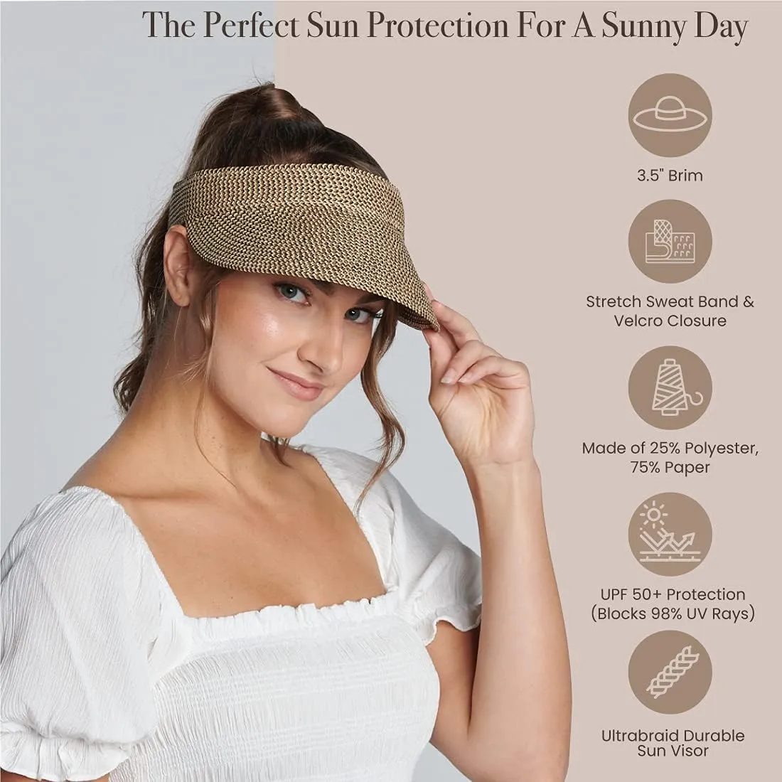 San Diego Hat Company Women's Mixed Braid Brim Visor with Velcro, Sun Hats for Women