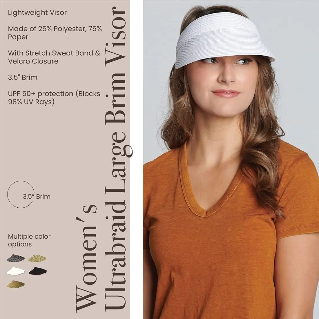 San Diego Hat Company Women's Mixed Braid Brim Visor with Velcro, Sun Hats for Women