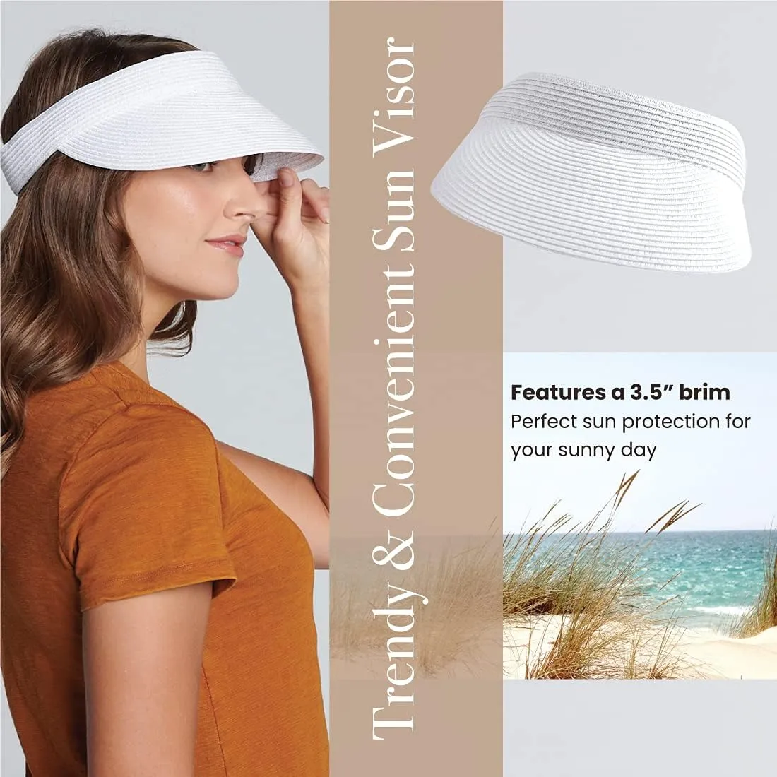San Diego Hat Company Women's Mixed Braid Brim Visor with Velcro, Sun Hats for Women