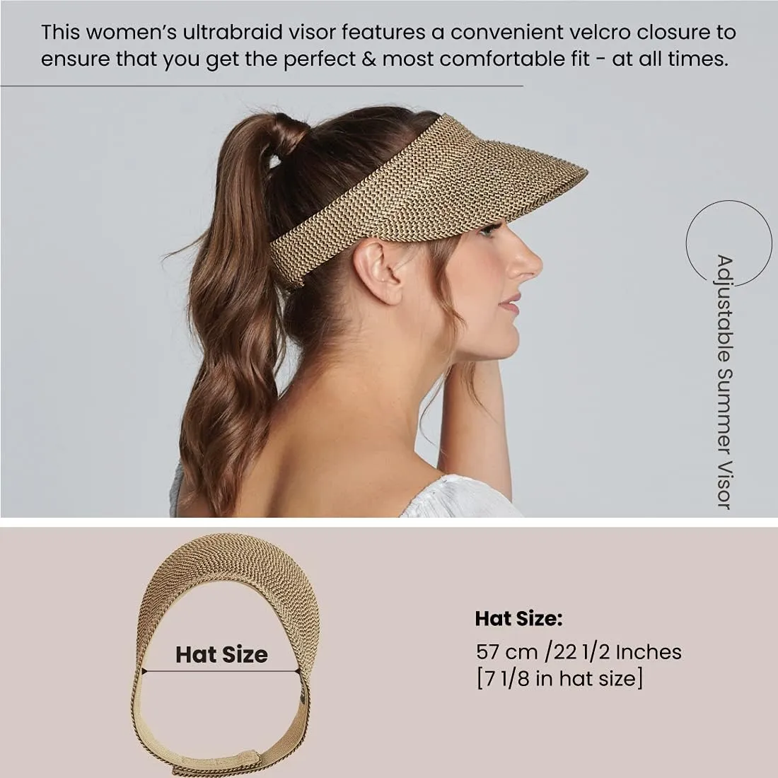 San Diego Hat Company Women's Mixed Braid Brim Visor with Velcro, Sun Hats for Women