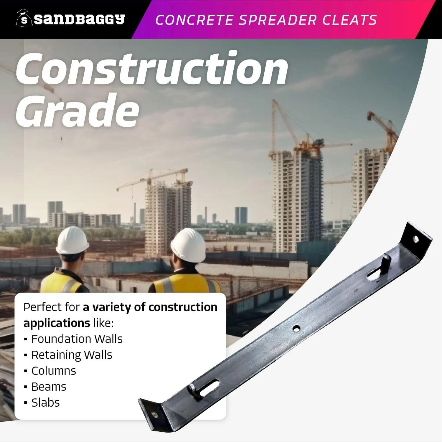 Sandbaggy 8" Concrete Spreader Cleats - ¾ Plywood - Form Clips - Black Annealed Steel - Maintains Consistent 8 inch Wall Thickness (8" x 3/4", 80)