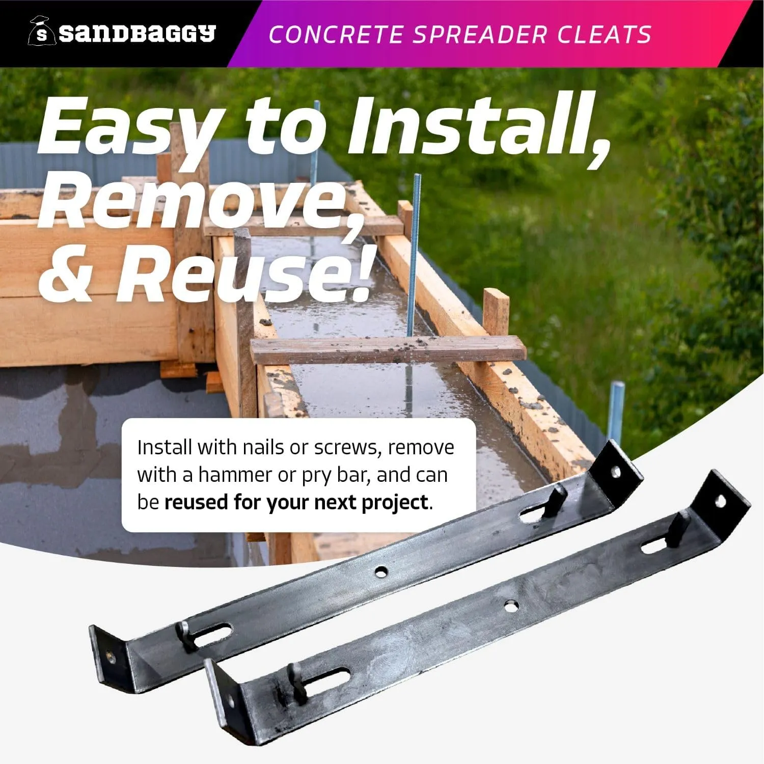 Sandbaggy 8" Concrete Spreader Cleats - ¾ Plywood - Form Clips - Black Annealed Steel - Maintains Consistent 8 inch Wall Thickness (8" x 3/4", 80)