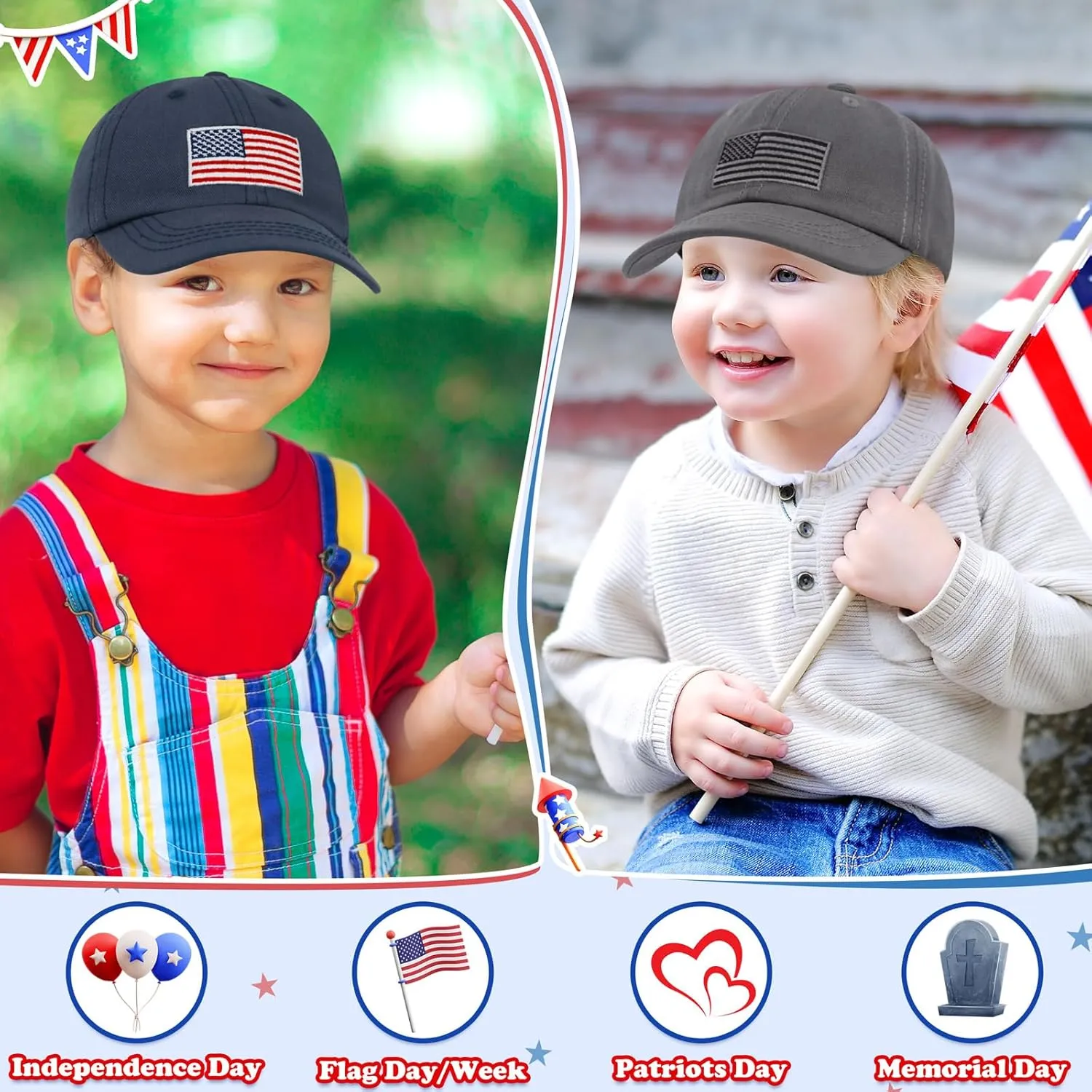 Sarfel Toddler Baseball Cap - USA Flag Design, American Style, Infant & Kids Sizes