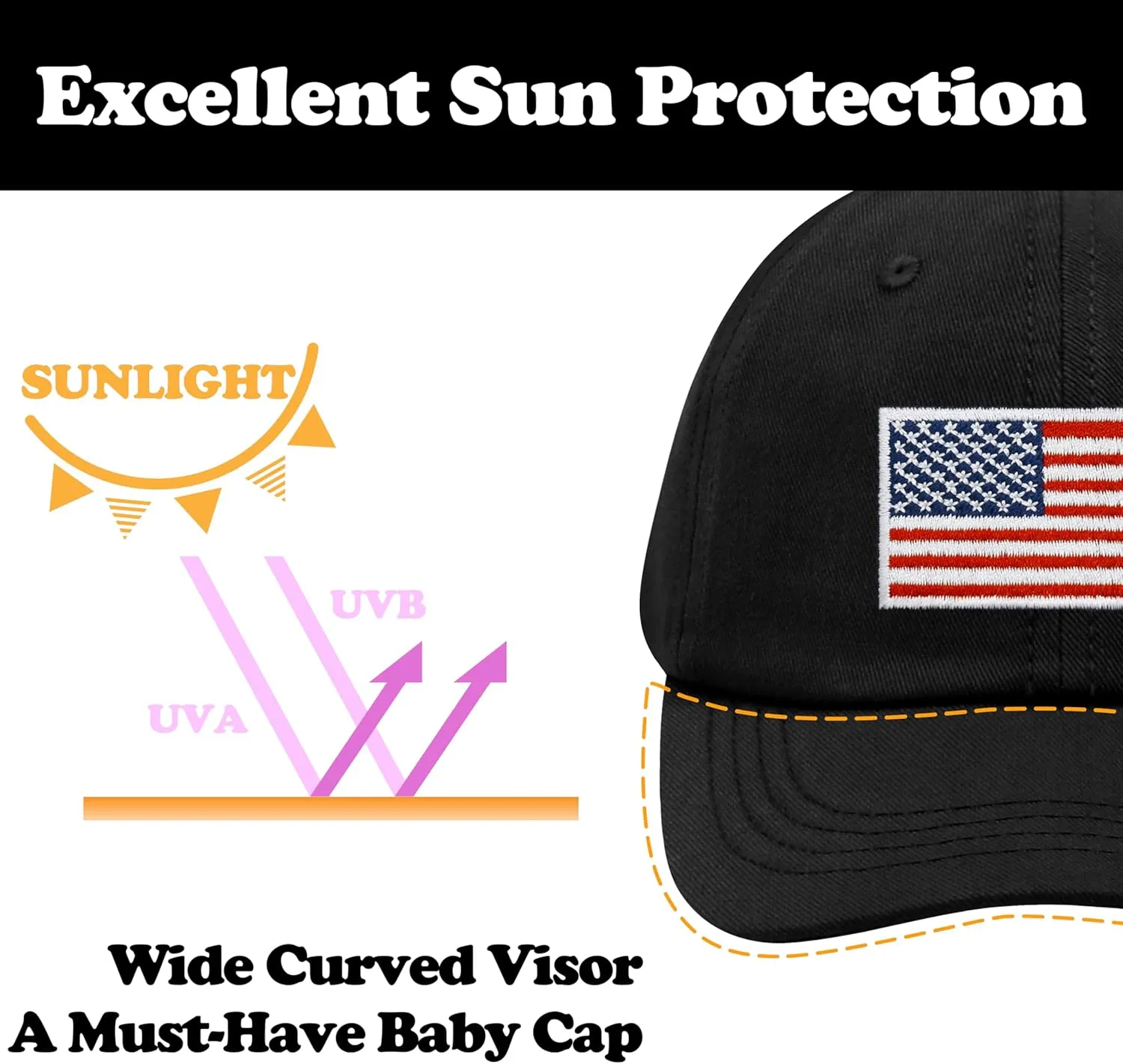 Sarfel Toddler Baseball Cap - USA Flag Design, American Style, Infant & Kids Sizes