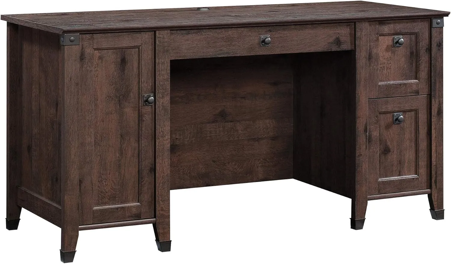 Sauder Carson Forge Rustic Vintage Computer Desk with Drawers Storage, 59.06" L x 23.47" W x 29.53" H, Coffee Oak
