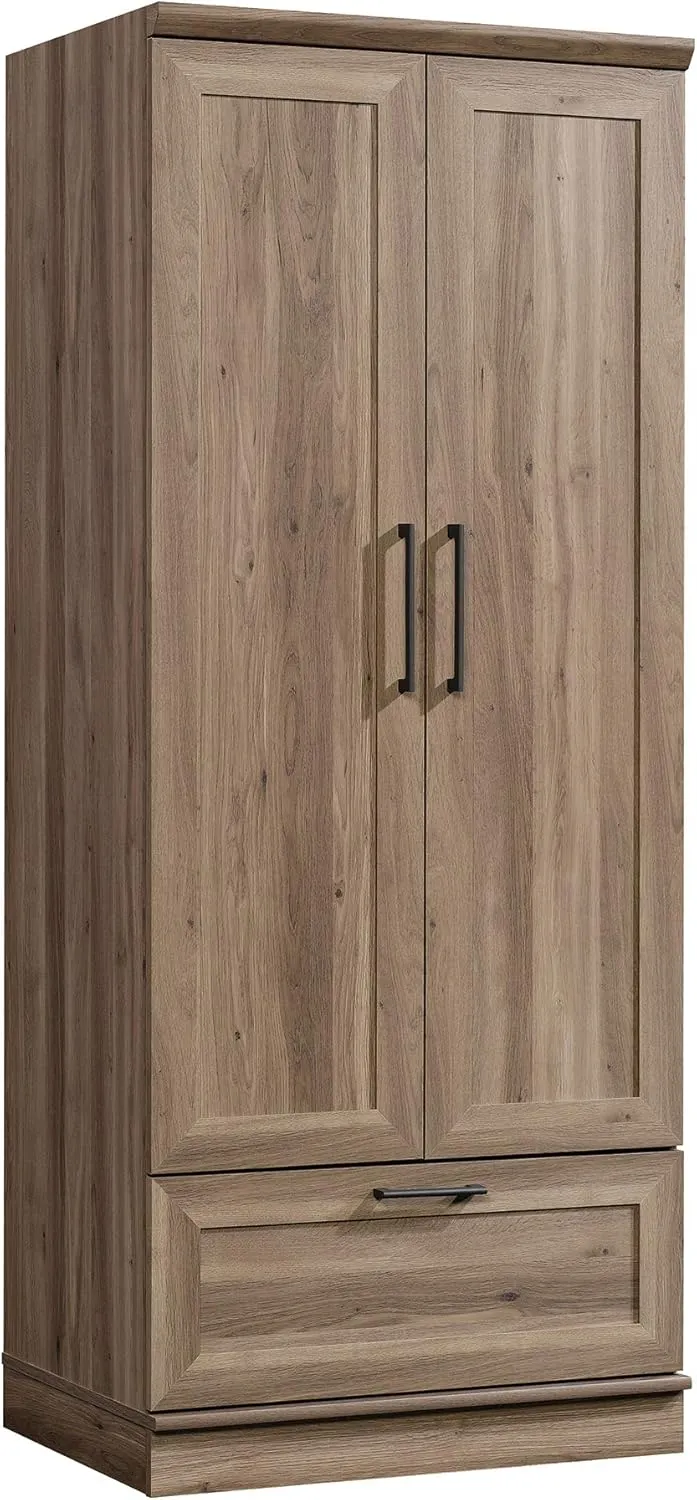 Sauder HomePlus Bedroom Armoire Wardrobe Closet Clothes Storage with Hanging Rail, Pantry Storage Cabinet with Storage Drawer, in Salt Oak