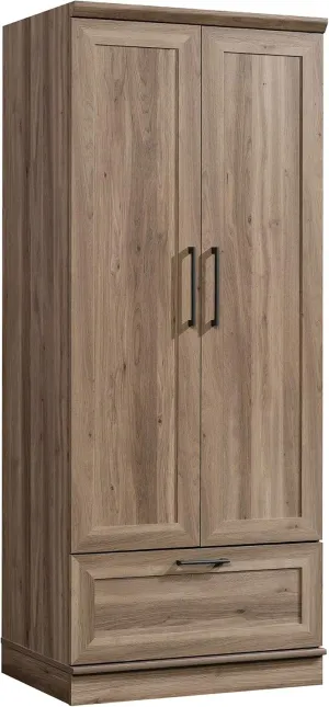 Sauder HomePlus Bedroom Armoire Wardrobe Closet Clothes Storage with Hanging Rail, Pantry Storage Cabinet with Storage Drawer, in Salt Oak