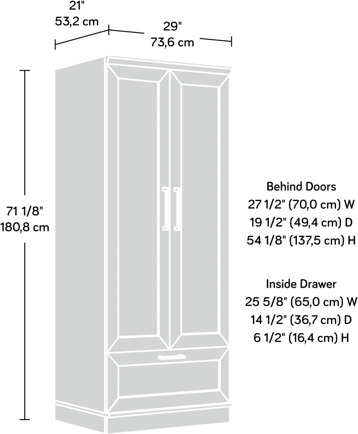 Sauder HomePlus Bedroom Armoire Wardrobe Closet Clothes Storage with Hanging Rail, Pantry Storage Cabinet with Storage Drawer, in Salt Oak