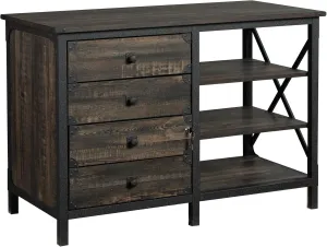 Sauder Steel River Commercial Office Credenza, L: 42.05" x W: 20.08" x H: 29.53", Carbon Oak Finish