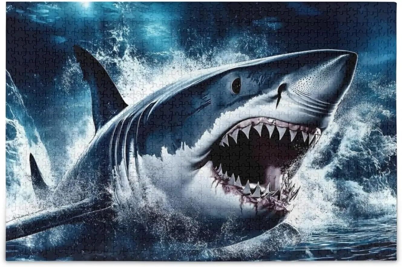 Scary Big Fish Ocean Jigsaw Puzzle 1000 Piece, Educational Intellectual Decompression Puzzle Game Jigsaw Puzzle for Adult Active Thinking Party Entertainment, Family Games