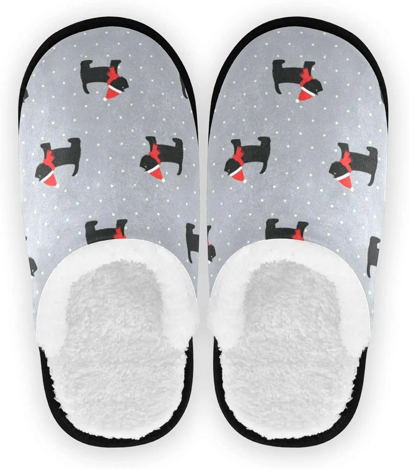 Scottish Terrier Xmas Hat Spa Slippers Cute Dogs Polka Dots House Slippers Memory Foam Slippers Indoor Outdoor Home Shoes L for Men Woman