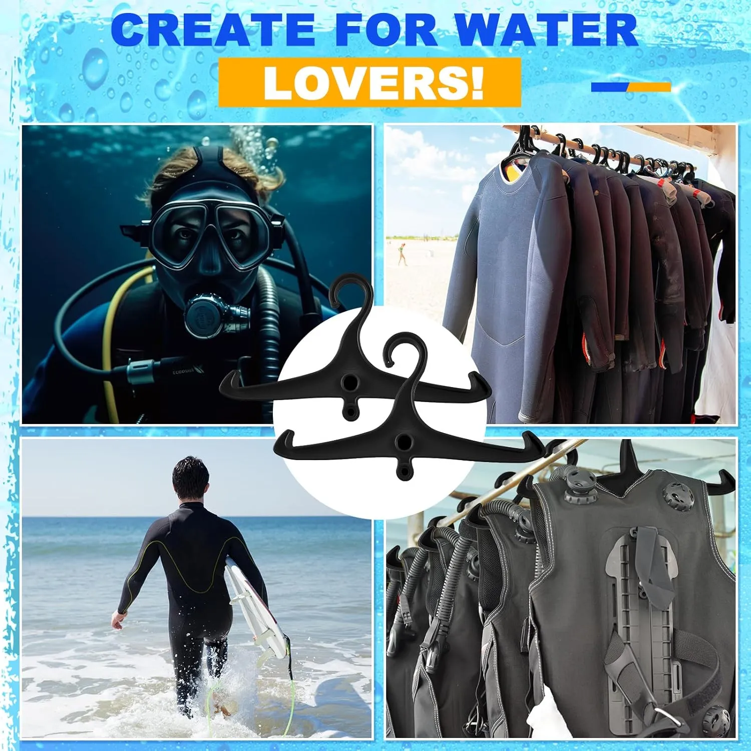 Scuba Hanger BC Regulator Scuba Diving Wetsuit Hanger with Din Threads Vest Tactical Gear for Dry Clothes BCD Side Hanging