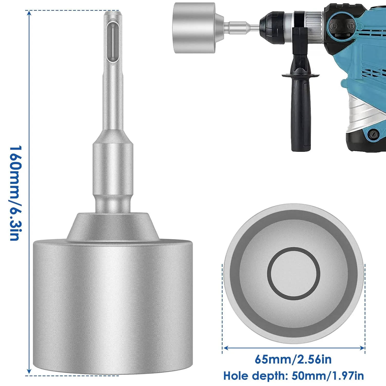 SDS Plus T-Post Ground Rod Driver, 30/45/65mm Forged Steel Drill Bit Driver, Heavy Duty Hammer Drill Rod Converter, Save Time Ground Rod Driver Tool for Rotary Hammer Drill Ground Rods (2.56inch)