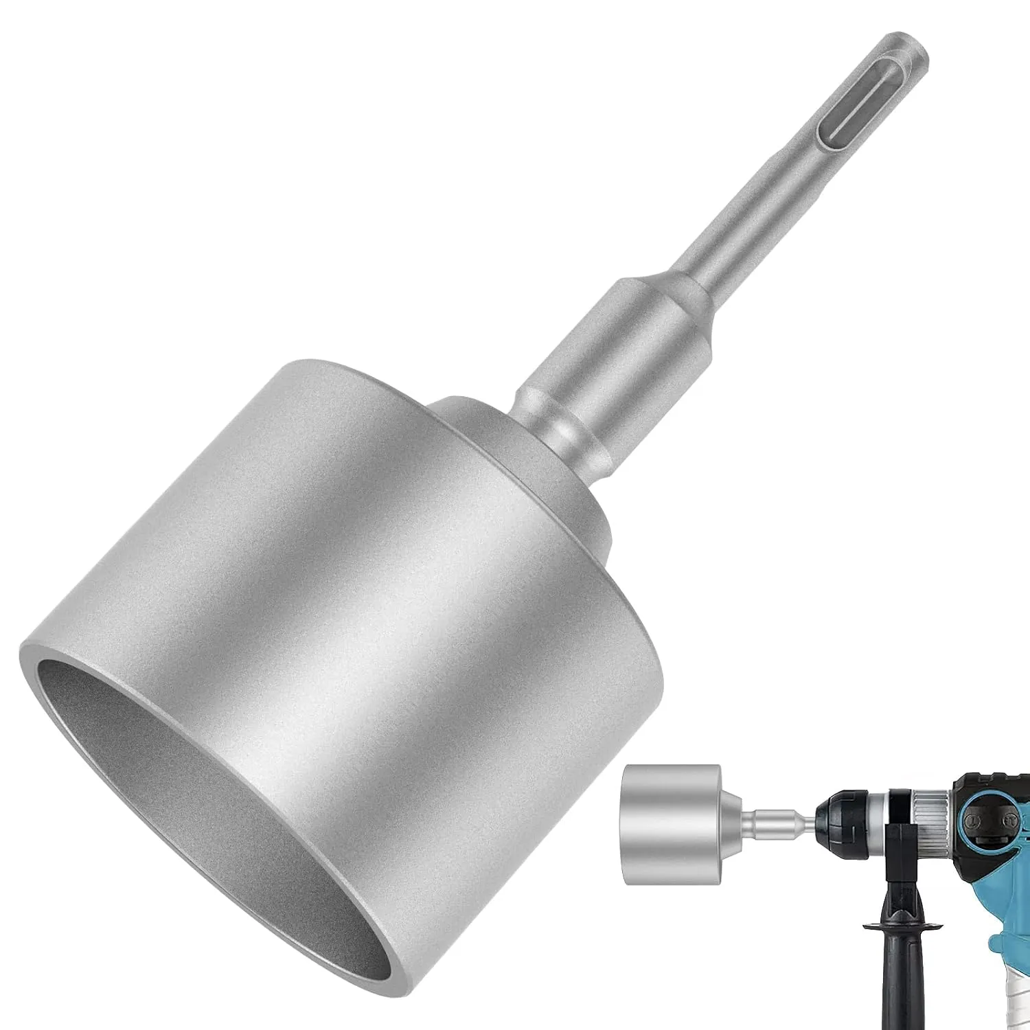 SDS Plus T-Post Ground Rod Driver, 30/45/65mm Forged Steel Drill Bit Driver, Heavy Duty Hammer Drill Rod Converter, Save Time Ground Rod Driver Tool for Rotary Hammer Drill Ground Rods (2.56inch)