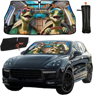 Sea Turtle Car Umbrella Sun Shade Cover Funny Foldable Car Windshield Sun Shade Umbrella Full Cover Shade Block UV Rays Heat Keep Vehicle Cool for Cars SUV Trucks 57"x 30"