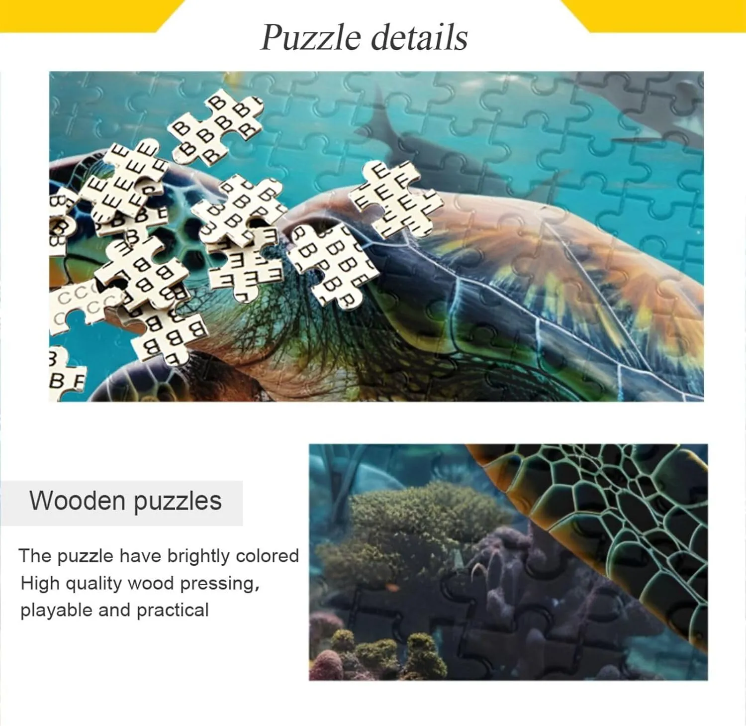 Sea Turtle Fish Light Jigsaw Puzzle 500 Piece, Educational Intellectual Decompression Puzzle Game Jigsaw Puzzle for Adult Active Thinking Party Entertainment, Family Games