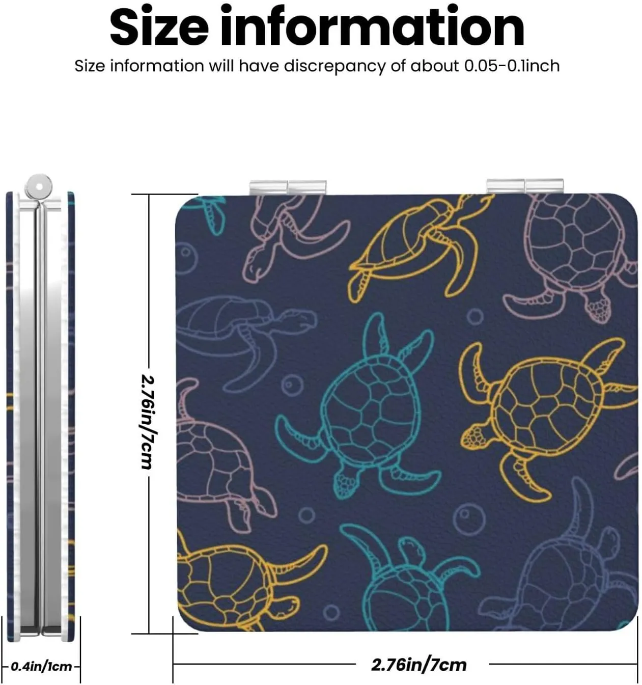 Sea Turtle Pattern Mini Makeup Mirror Portable Pocket Cosmetic Mirror Folding Compact Mirror