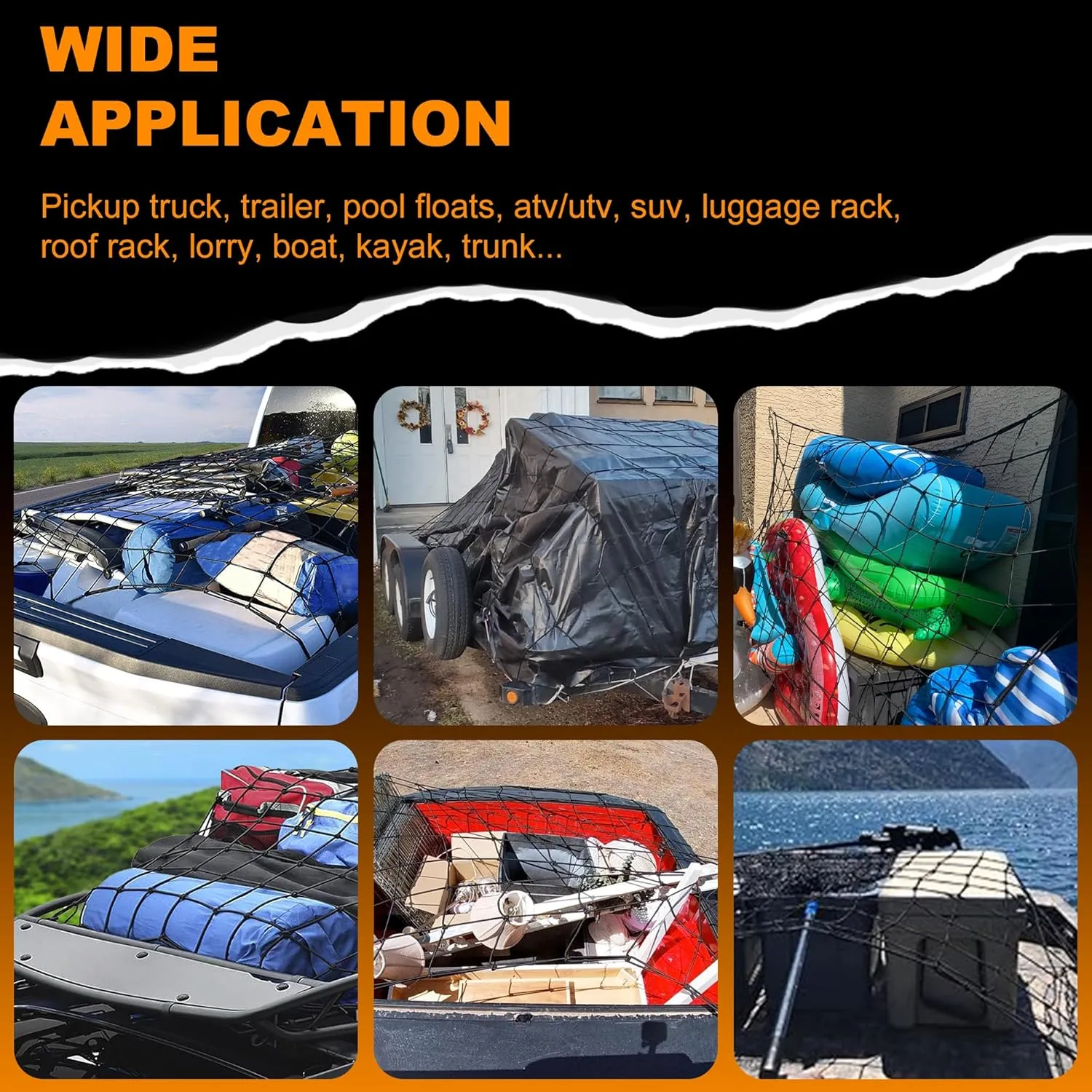 Seven Sparta 5’ x 7’ Large Bungee Cargo Net Stretches to 10' x 14' for Truck Bed, Pickup Bed, Trailer, Trunk, SUV with 16 Bonus D Clip Carabiners Truck Cargo Net for Large Loads (Black)